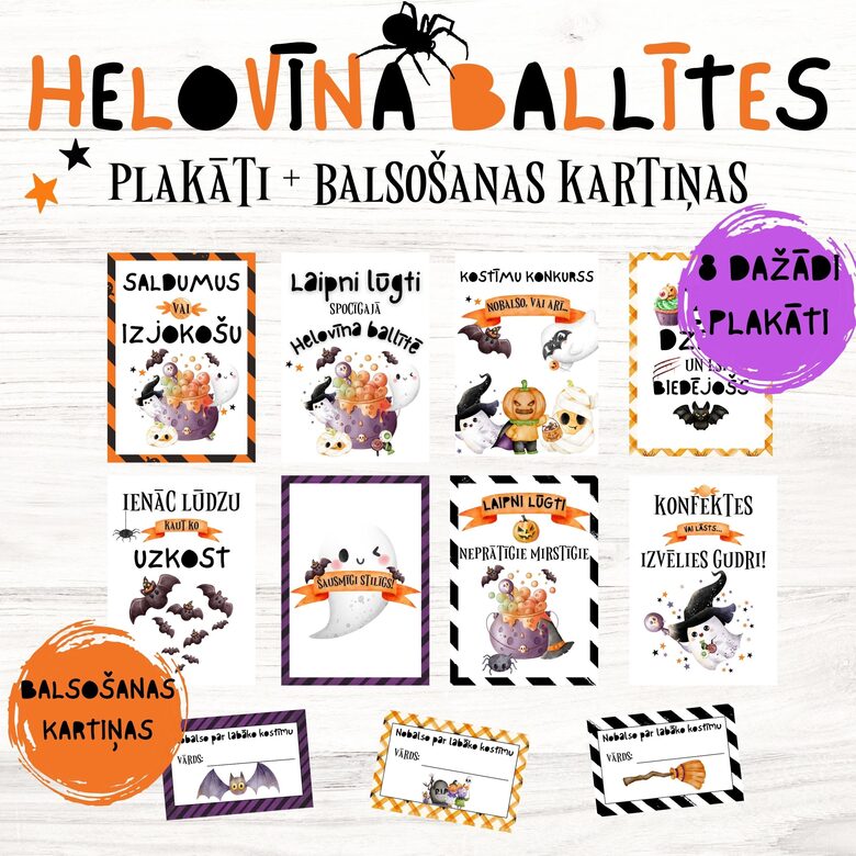 Helovīna ballītes plakāti un balsošanas kartiņas par labāko kostīmu, digitāls JPG fails